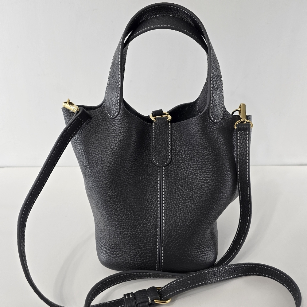 DUYP Josette Versatile Bucket Bag Grained Cowhide Leather Crossbody Bag NEW Gray